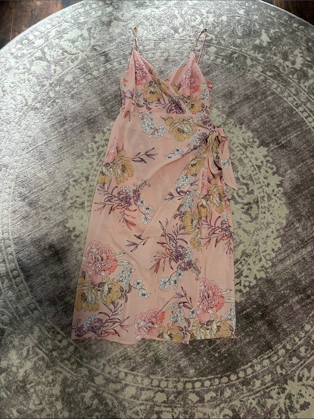 Nordstrom’s LUSH CLOTHING Pink Floral Wrap Midi Dress (MEDIUM)